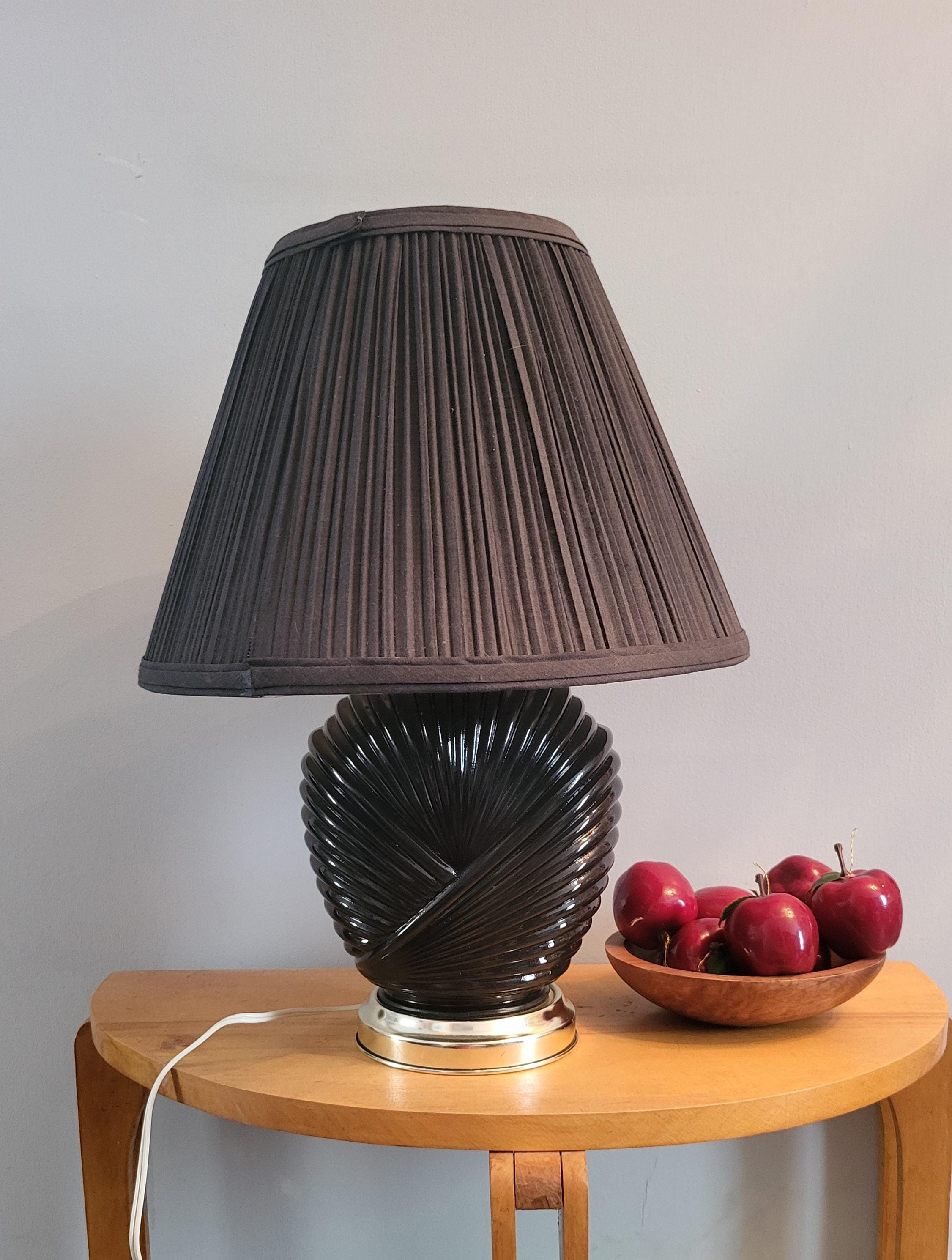 Vintage 80's Art Deco Revival Black Ceramic Table Lamp. Desk Lamp
