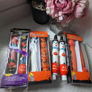 Vintage CHOOSE a Set of Halloween Pumpkin Witch Black Cat Gosth 10" Taper Candles Spooky Decor Danson Decor