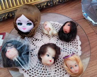 Vintage 60's Set Of 6 Vintage Doll Heads on Picks and No picks Craft Dolls Heads