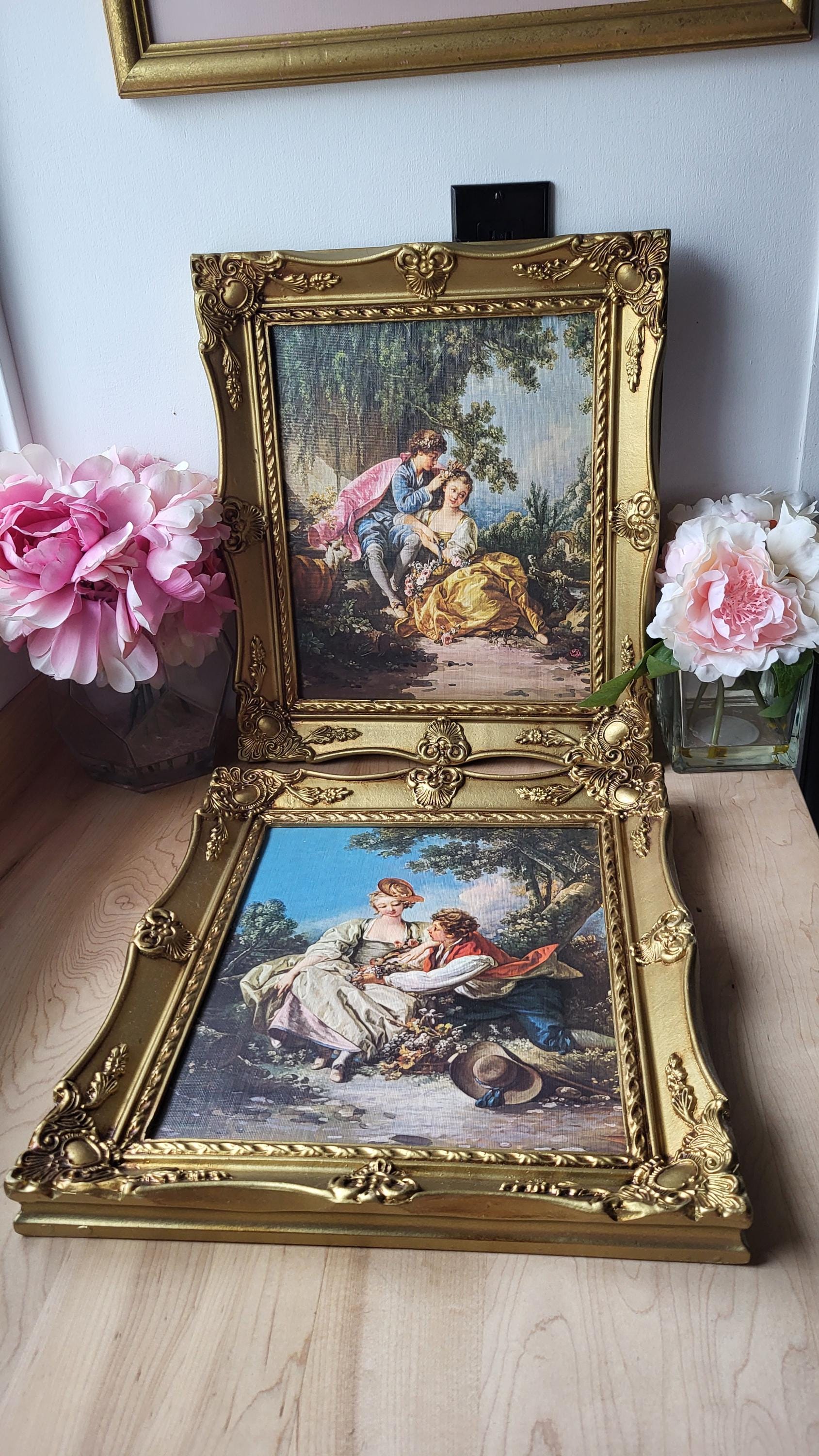 François Boucher The Four Seasons: Spring Frick Collection Reprint with Wooden Decorated Frame French Rococo Style Two Lovers Art Reprint