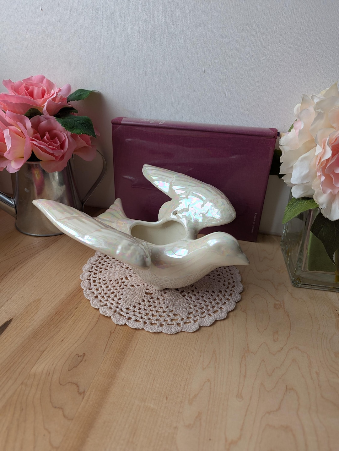 Vintage Cast Ceramic Dove Bird Biomorphic Hanging Planter 1980s ...