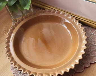 Molde para tarta vintage marrón, redondo y pesado, para servir tartas, quiche, de cerámica acanalada, de 11 pulgadas de repuesto