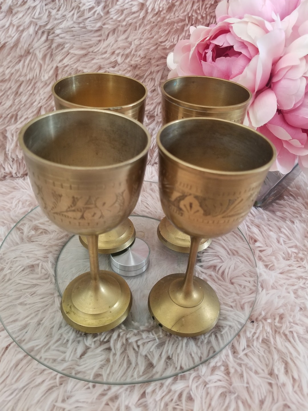 Ensemble Bols Et Cuillères En Laiton Doré Gravé - Plateau Inclus - Décoration Royale, Service élégant, Cadeau Velours - 11