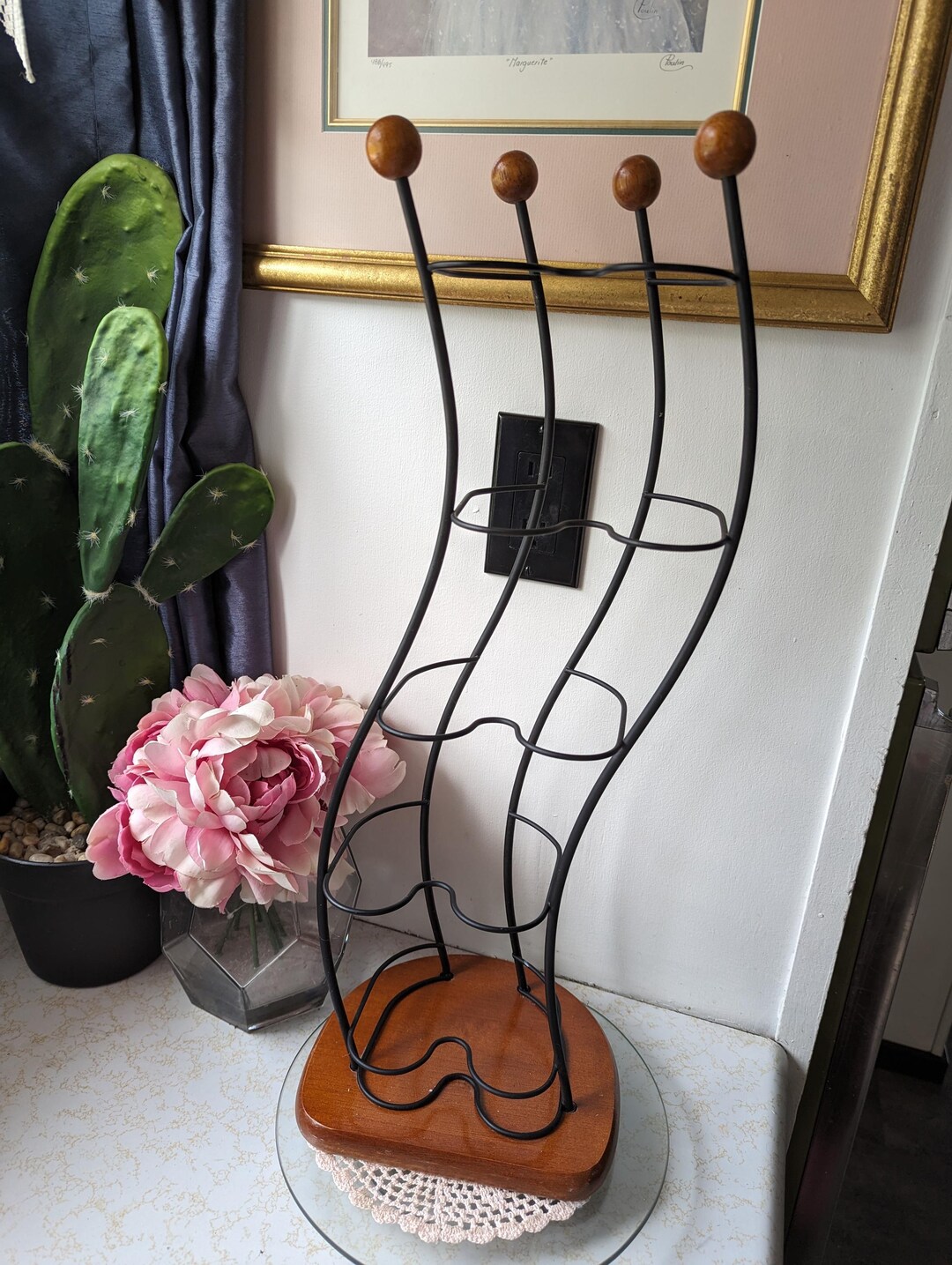 Vintage Funky Metal Wire & Wood Base Rack, Vintage CD Stand, CD Shelf ...