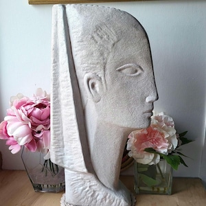 1980s XL Postmodern Light Pink Female Face Ceramic Sculpture in the Austin Productions Style