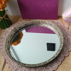 Vintage mirror vanity tray, oval mirrored tray, jewelry tray, perfume tray, hollywood regency, mirror tray