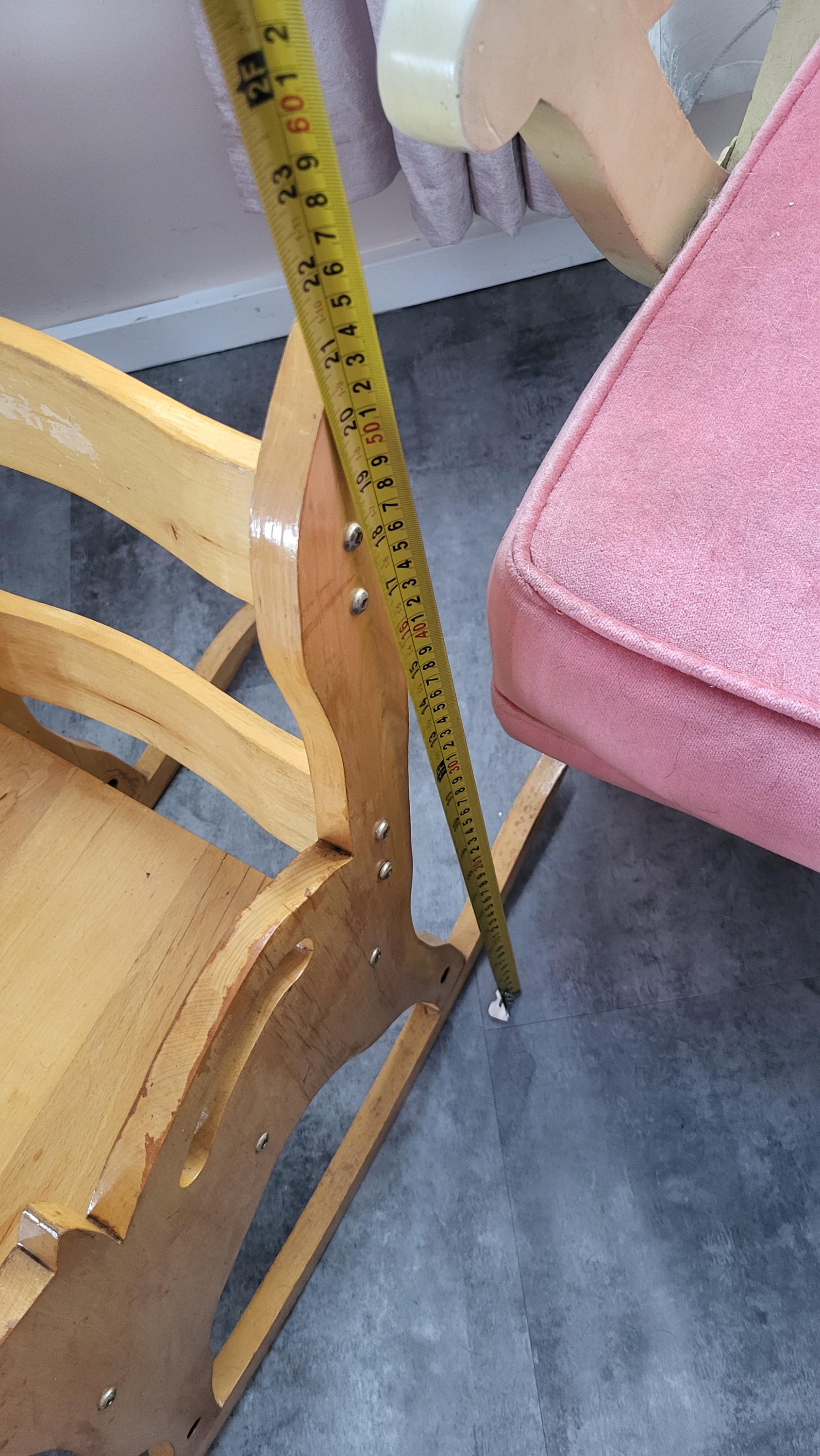 Vintage Children's Solid Wood Rocking Cat Chair. Antique Wood