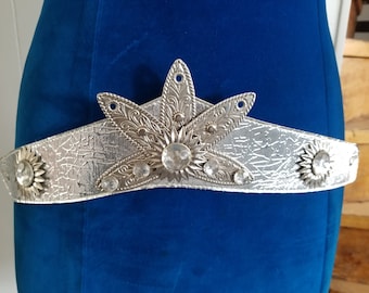 ceinture argentée Art déco vintage des années 80 fabriquée en Corée Ceinture de cowboy