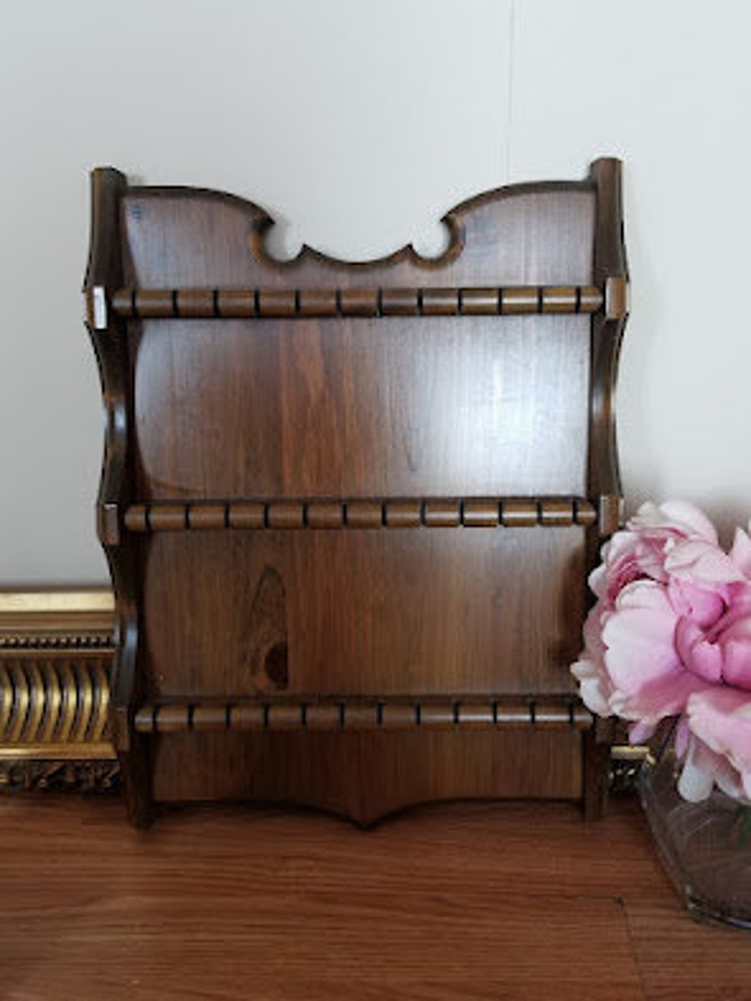 Vintage Dark Wood Souvenir Spoon Rack for Collectible Spoons Holds 36 ...