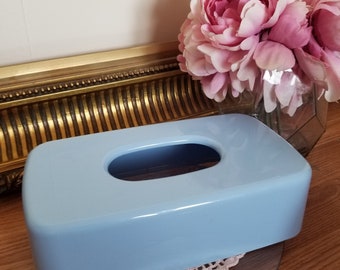 Vintage 1980s Baby Blue Plastic tissue Cover, Retro tissue box cover, Blue Bathroom decor