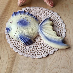 Vintage Blue Chalkware Fish Wall Decor  Chalkware Fish Kitsch Bathroom Coastal