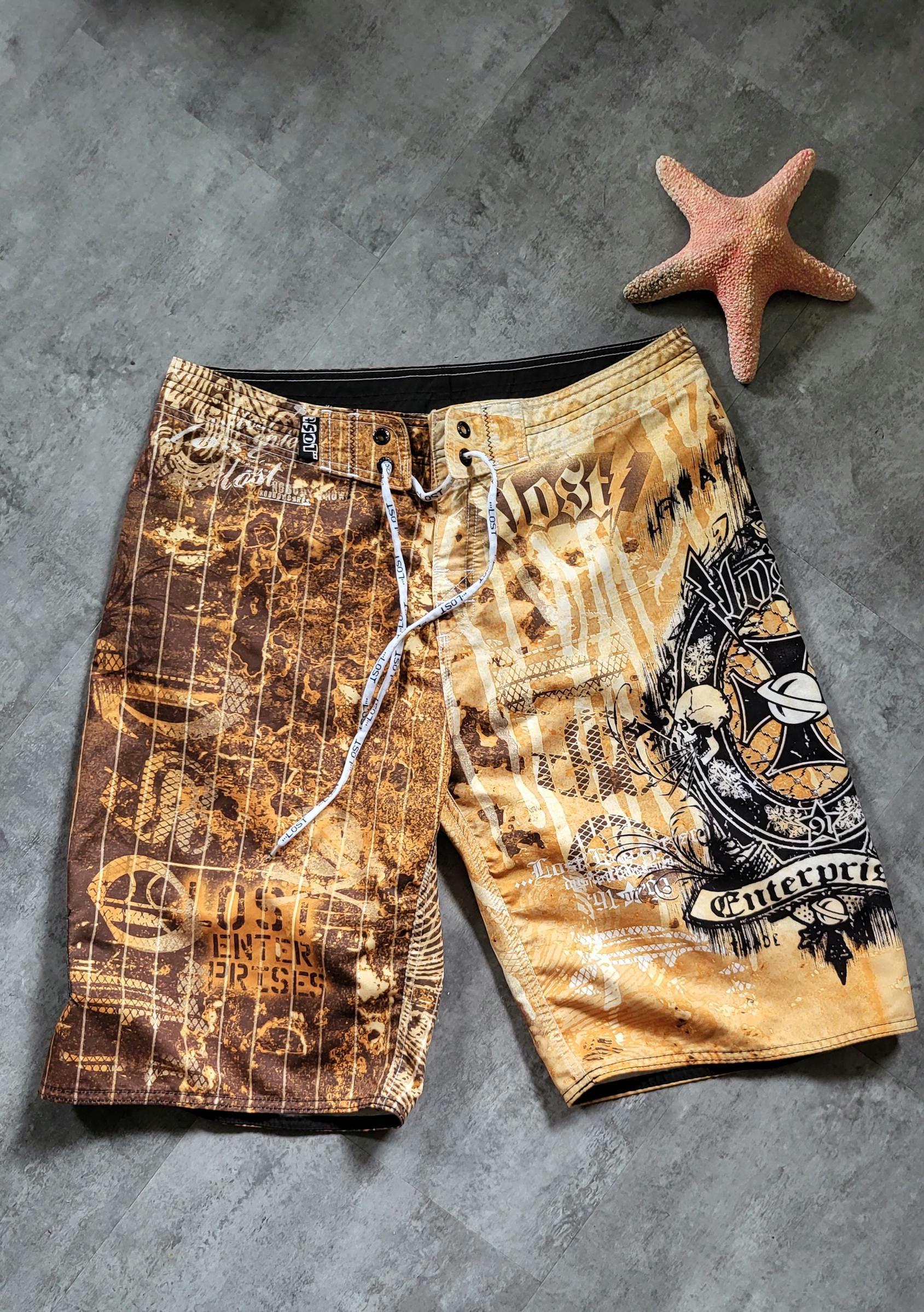 Vintage Lost Y2K Board Shorts Ochre Black Vintage Surf Shorts - Etsy