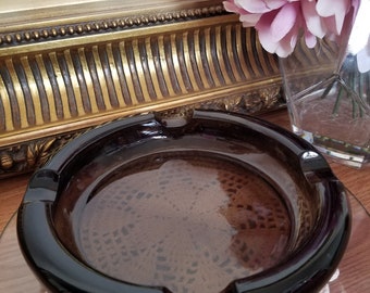 Vintage 1970s Large Brown Smoked Glass Ashtray 8" - MCM Cigarette Cigar Smoke Stand Replacement Ashtray, Collectible Nostalgic Tobacciana