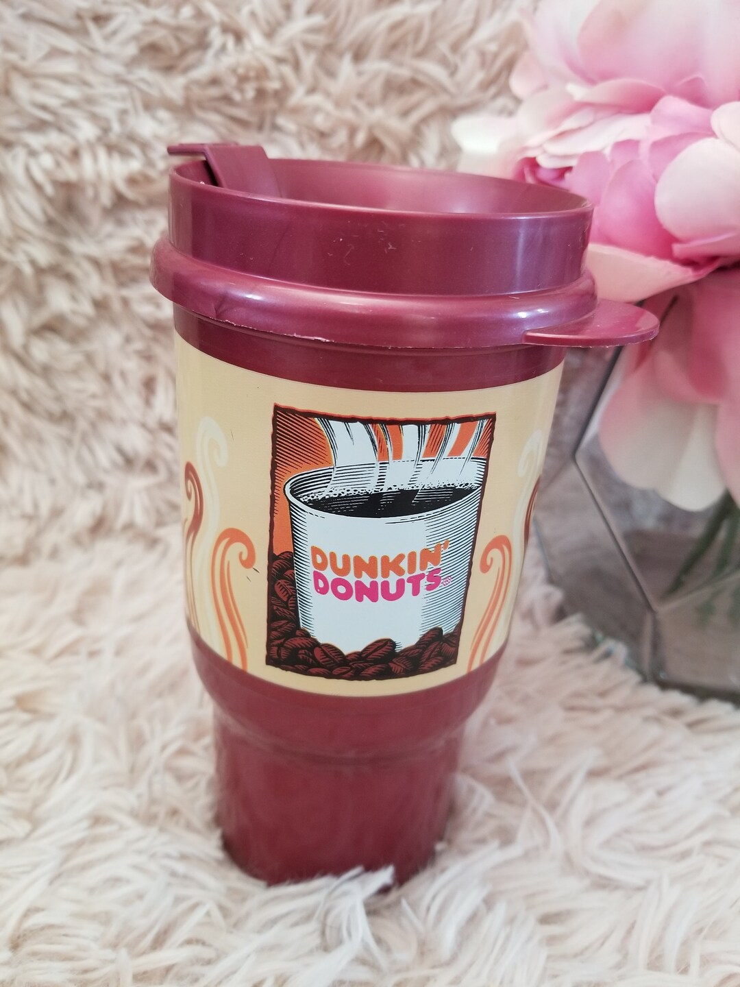Vintage Dunkin Donuts Travel Mug With Burgundy Lid Grey With Etsy