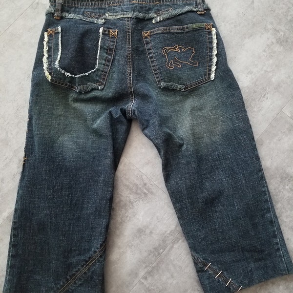 Jeans Parasuco vintage Année 2000 effet vieilli et orné taille basse taille 30