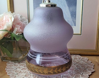 Vintage MCM Purple Glass Pendant Lamp. Glass Hanging Lamp. Frosted Purple Glass Pendant Light. Hollywood Regency