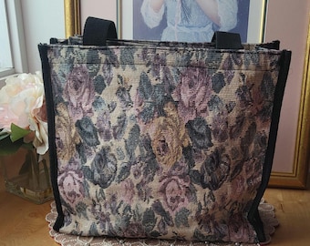 Borsa a tracolla vintage da donna con fiori pastello rosa e viola