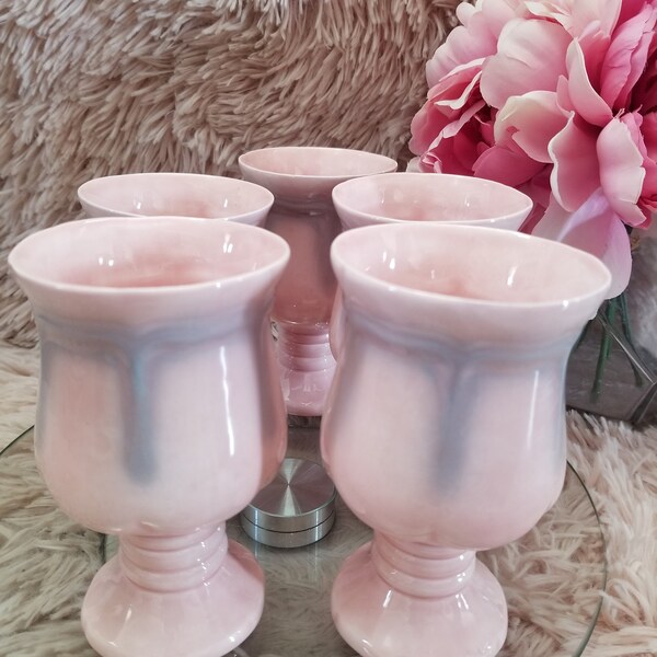 Vingage Vitrex Ensemble de 5 verres à vin émaillés en céramique rose et gris Retro 80's