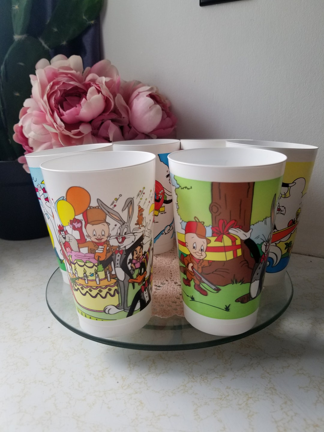 Vintage 1990 Set De 6 Looney Tunes 90s Plastic Drinking Cup