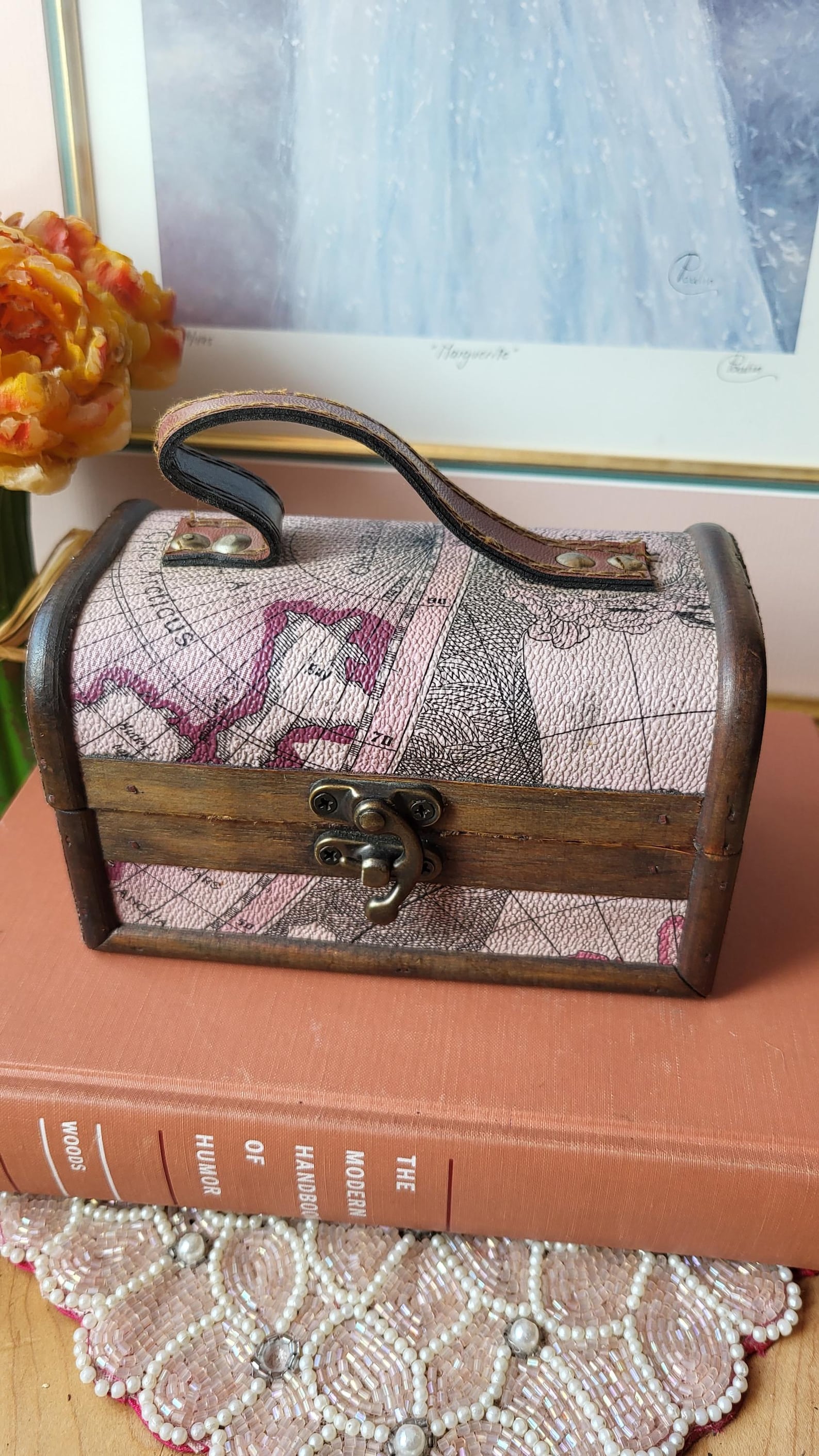 Vintage Wooden Storage Box, Unique Traditional Multifunctional Map ...