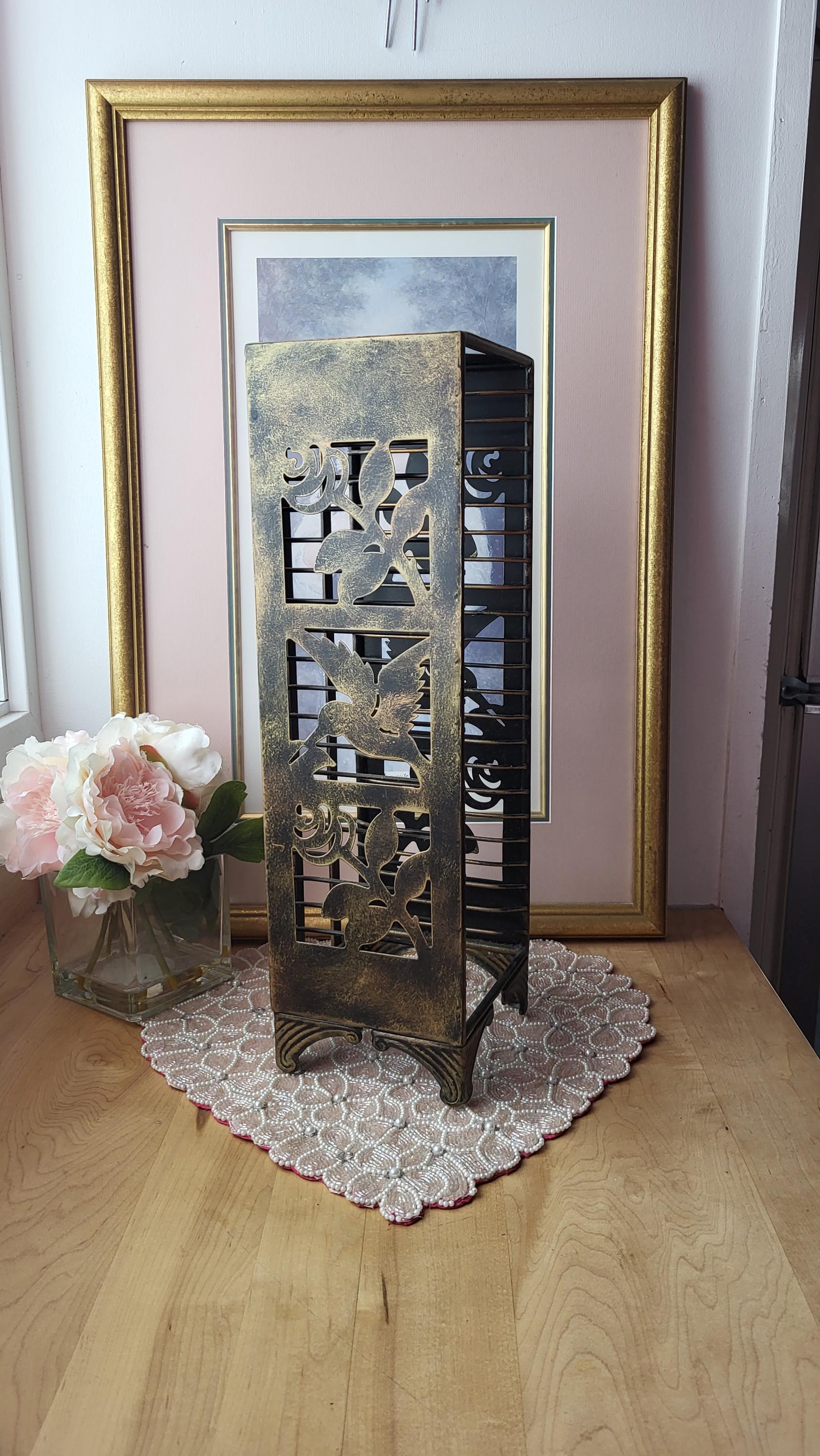 Vintage Bird & Flower Compact Disc Holder Made of Metal Holds 22
