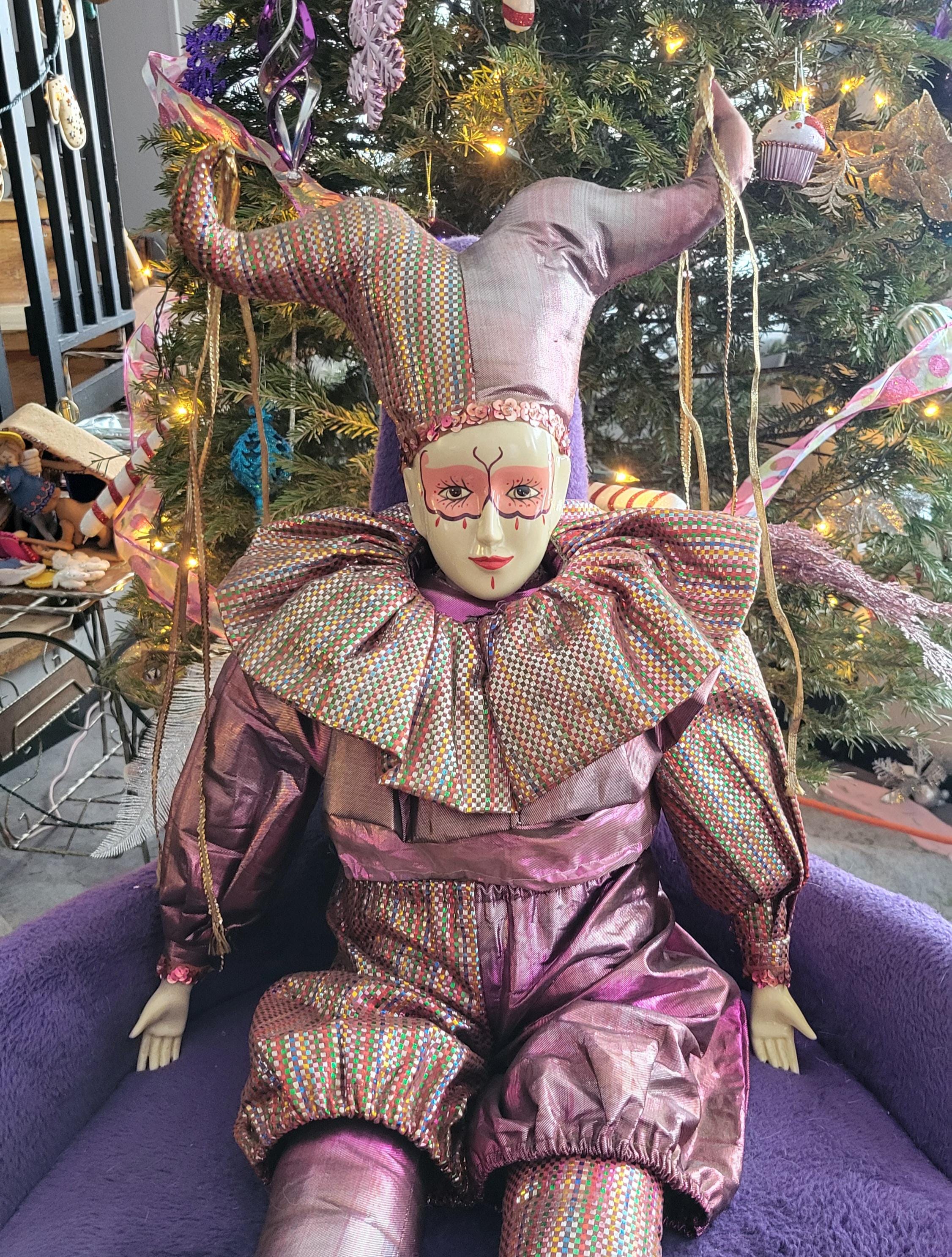 Vintage Giant 1980/90s Porcelain Jester Doll, Collectible Jester