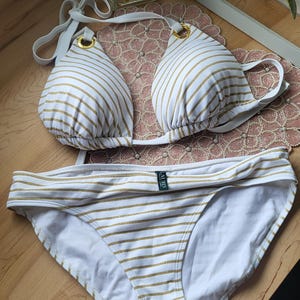 Vintage Y2K Ralph Lauren Swimwear Bikini Set Size Large Gold White Resort