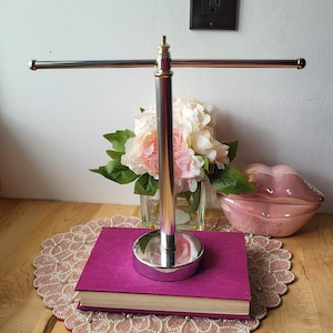 Vintage Towel Holder for Bathroom Countertop, Vanity Stand, Silver Metal Jewelry Holder