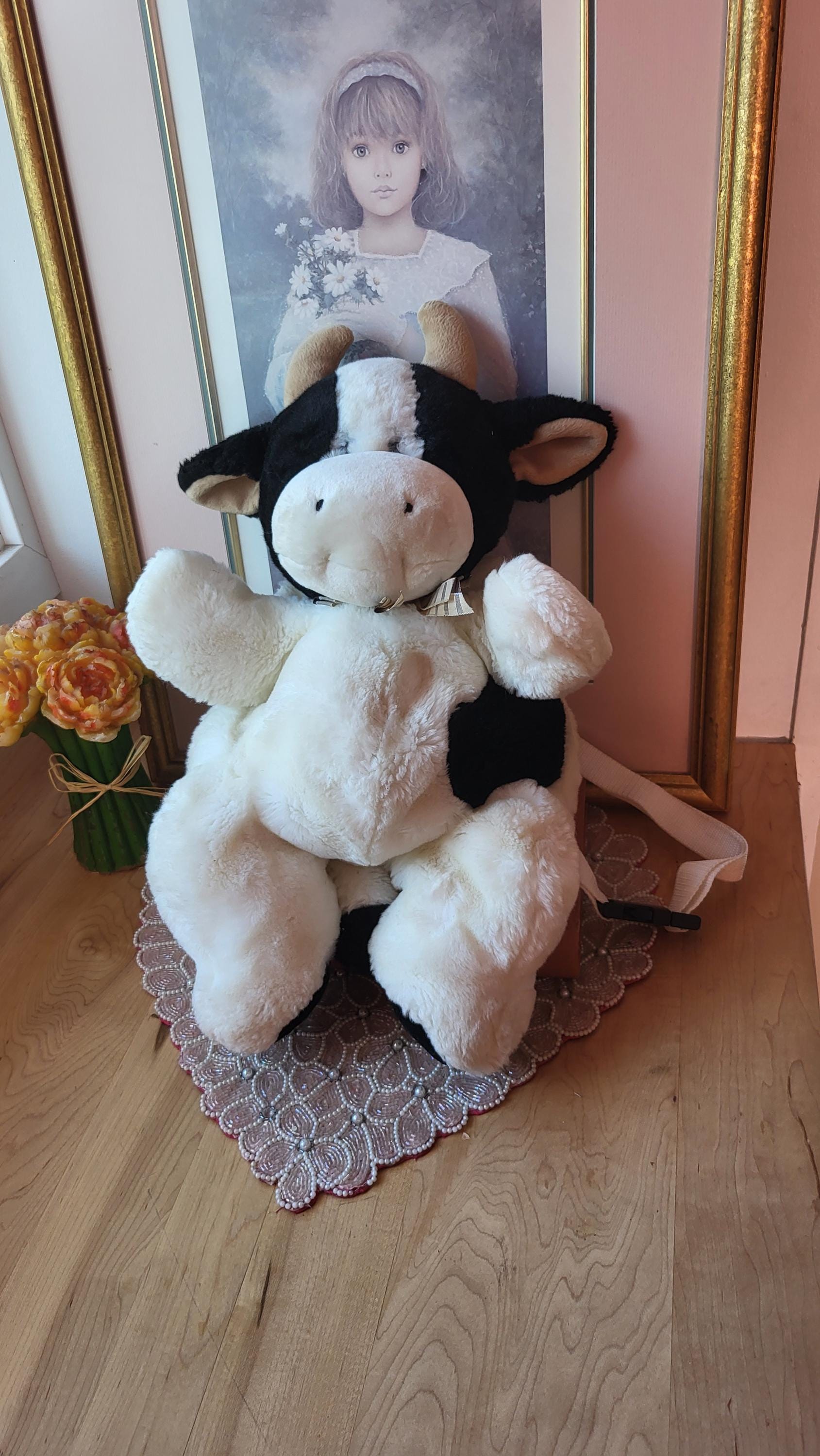Vintage 90s Plush Cow Backpack White Black Fluffy Faux Fur Bag - Etsy
