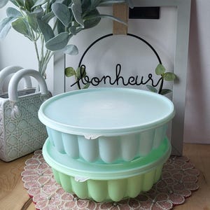 Vintage pistache of blauwe Jello-mal TUPPERWARE Jel N Serve Jello #1203