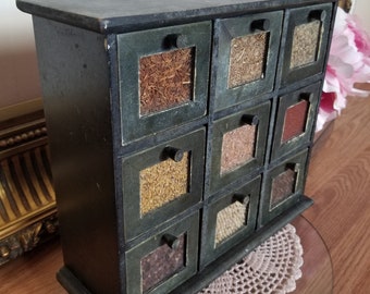 Vintage Rustic Wooden Spice Rack 12 Drawers With Spice Decor