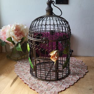 Vintage Bird Cage Bronze Tone Metal Round Birdcage with Leafs & Grapes  Wedding Decor
