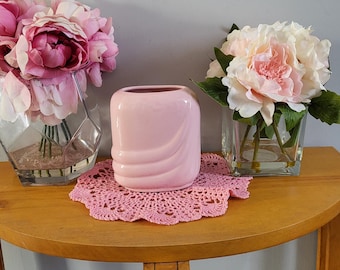 Vintage 80s Art Deco Revival Light Pink Ceramic Ribbed Draped