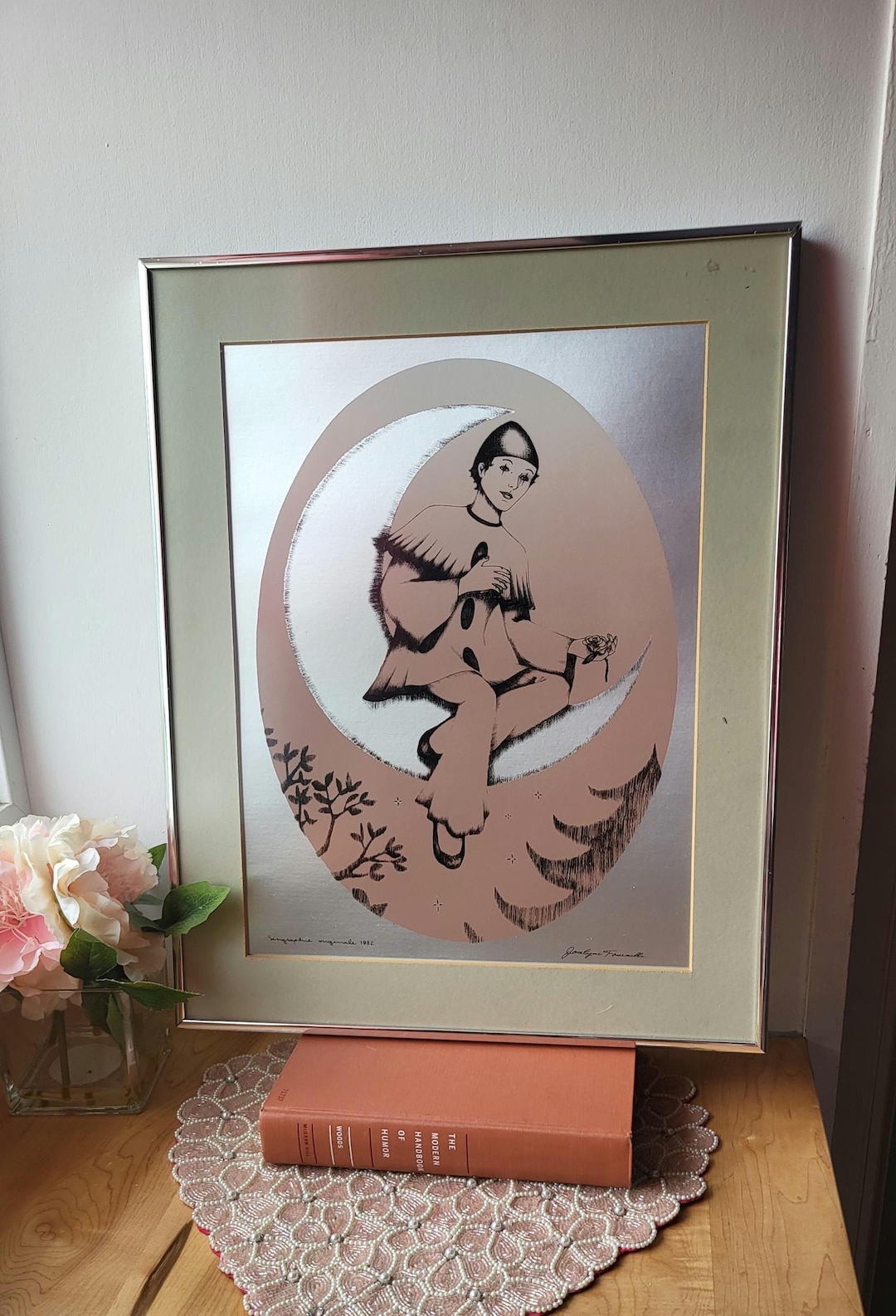 Photo inspiration: Stunning Vintage Art Deco Screen Print Thoughtful Clown On Moon Photo Inspiration
