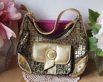 Y2K Mudd Mini Handbag Gold and Black With Rhinestones Faux
