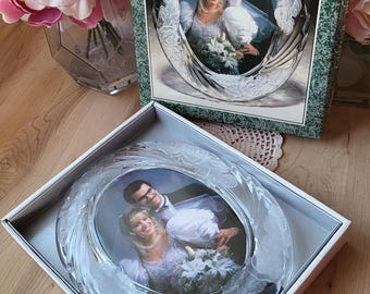 Vintage Mikasa Rosemont Double Heart and Flowers Frosted Glass