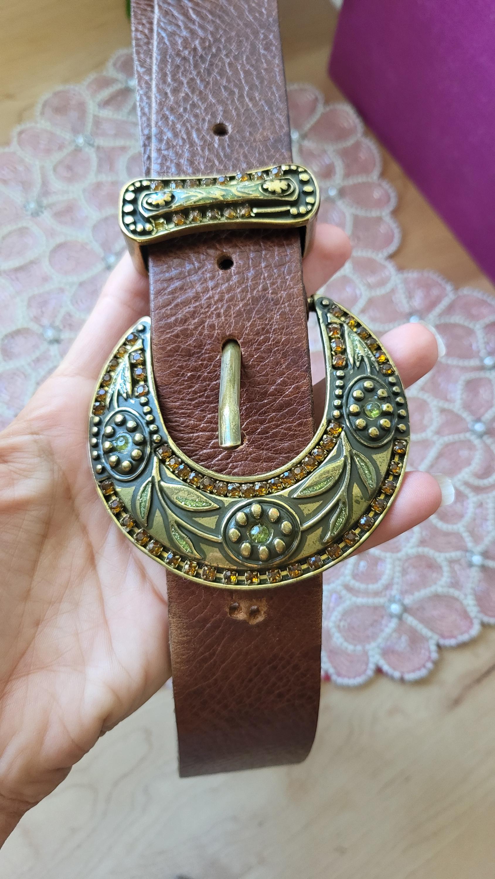 Vintage Genuine Leather Unisex Western Belt Southwestern Painted Western Belt Full Grain Leather Hand Painted Tooled  main image 2