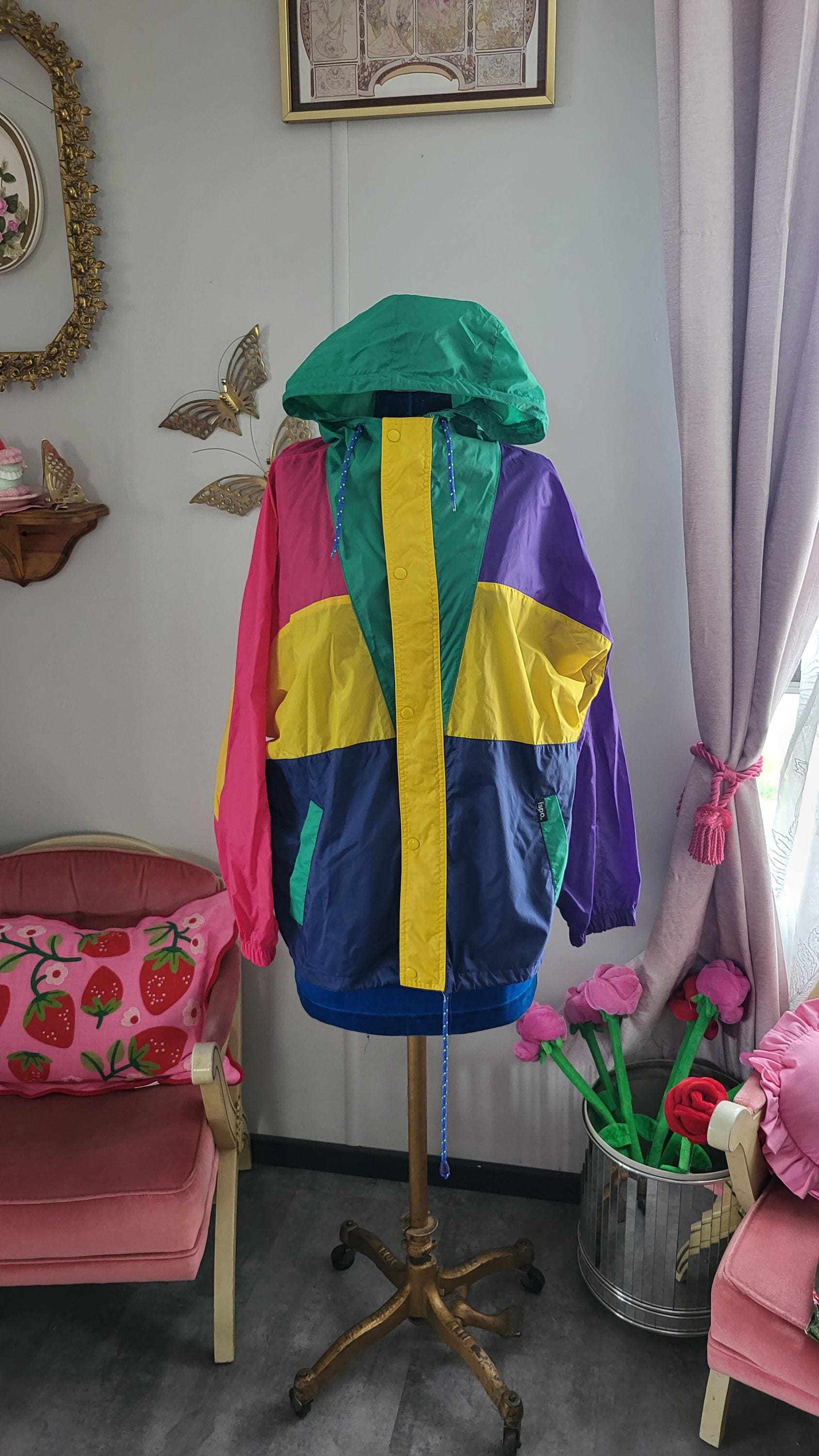 希少90s裏原HECTIC多機能ナイロンジャケットブルゾンY2Kマスターピース Vintage 90s Color Cues Fuchsia Pink Geometric Print Nylon