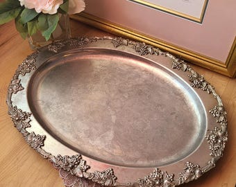 Vintage verzilverd ovaal dienblad, groot zilveren dienblad, gemaakt door Godinger Silver Art Co./17" l/
