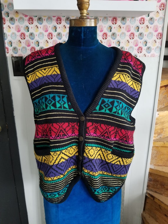 Vintage 1980s-90s Women's Sweater Vest Classic Pr… - image 1