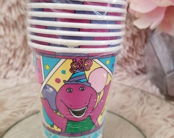 Vintage Barney 1995 Pappbecher Party Anniversaire Ensemble de 8 Nouveau