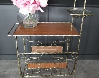 Rare Vintage Mid Century Brass Magazine Holder Side Table with Ashtray Holder