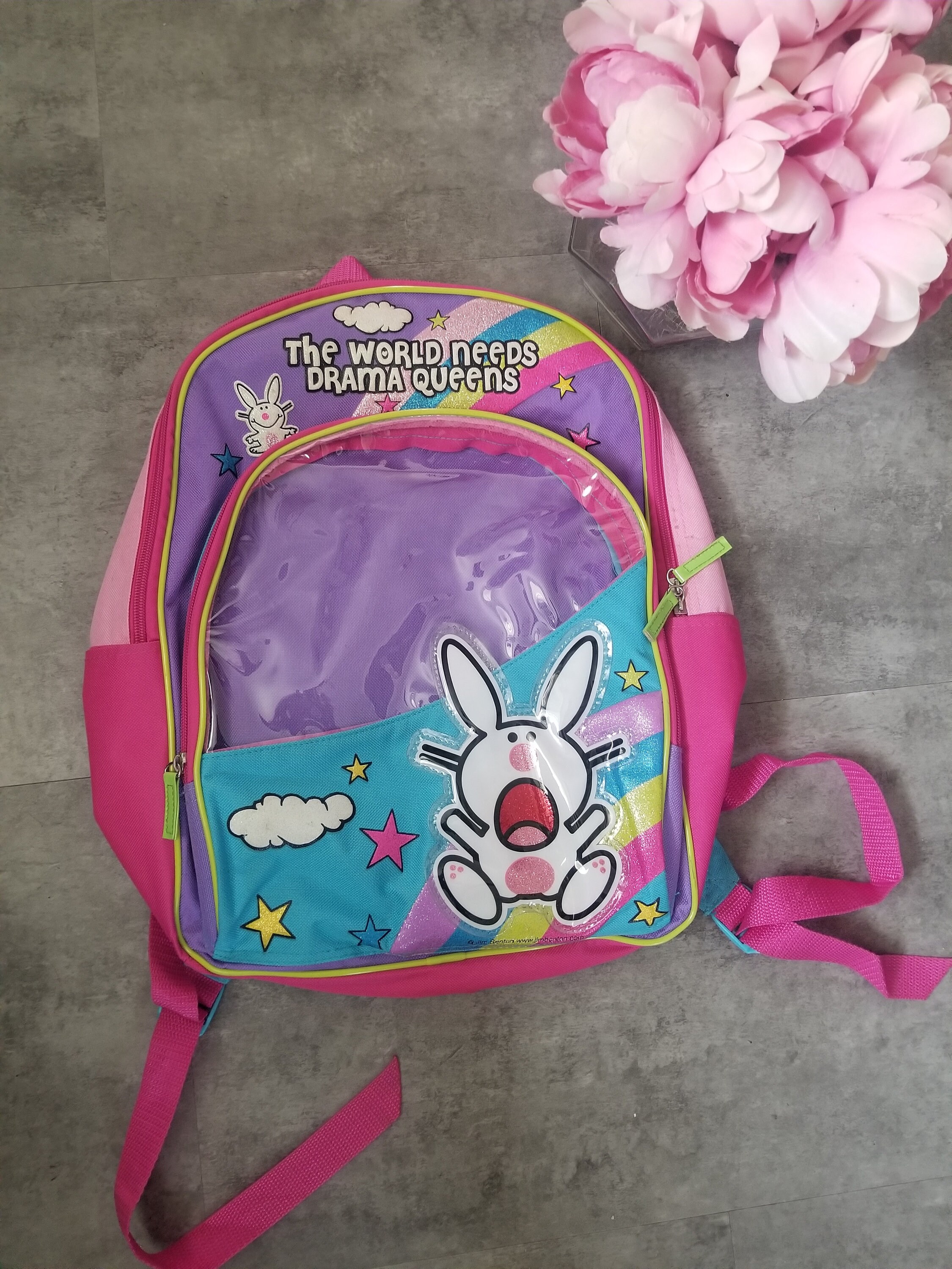 Y2K Deadstock It s Happy Bunny Glitter Backpack Jim Benton Rainbow Rabbit Etsy