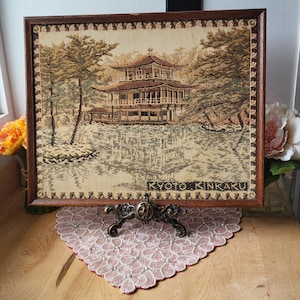 Vintage Kyoto Kinkaku-ji Silk Woven Tapestry Wall Art Japan Framed