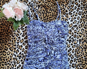 Vintage Y2K Be Creative Top Camisole Animal Print Blue Pattern Size Small