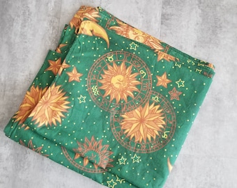 Vintage Green Celestial Sun & Moon 90's Fabric