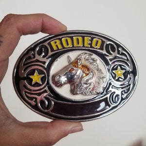Vintage Western Silver Buckle Rodeo Horse Cowboy Buckle Belt With Colors