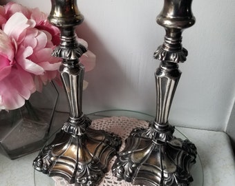 Candlesticks, Candle Holders, Coronet Plate, Pair, Wedding Gift, Vintage, Table Decor, Tall, Taper