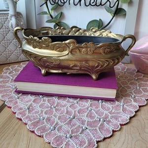 Vintage French Art Nouveau Brass Jardinière with Removable Liner, 1950s–60s