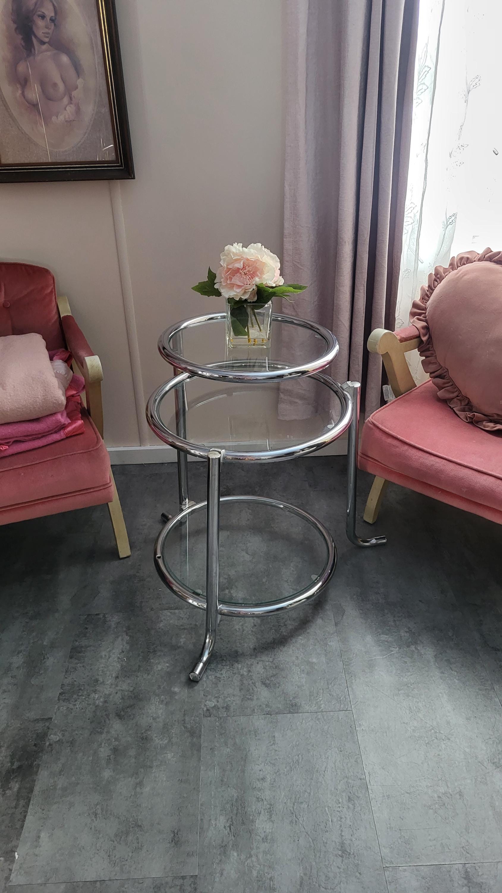Vintage Mid Century Modern Tiered Adjustable Chrome Glass Side
